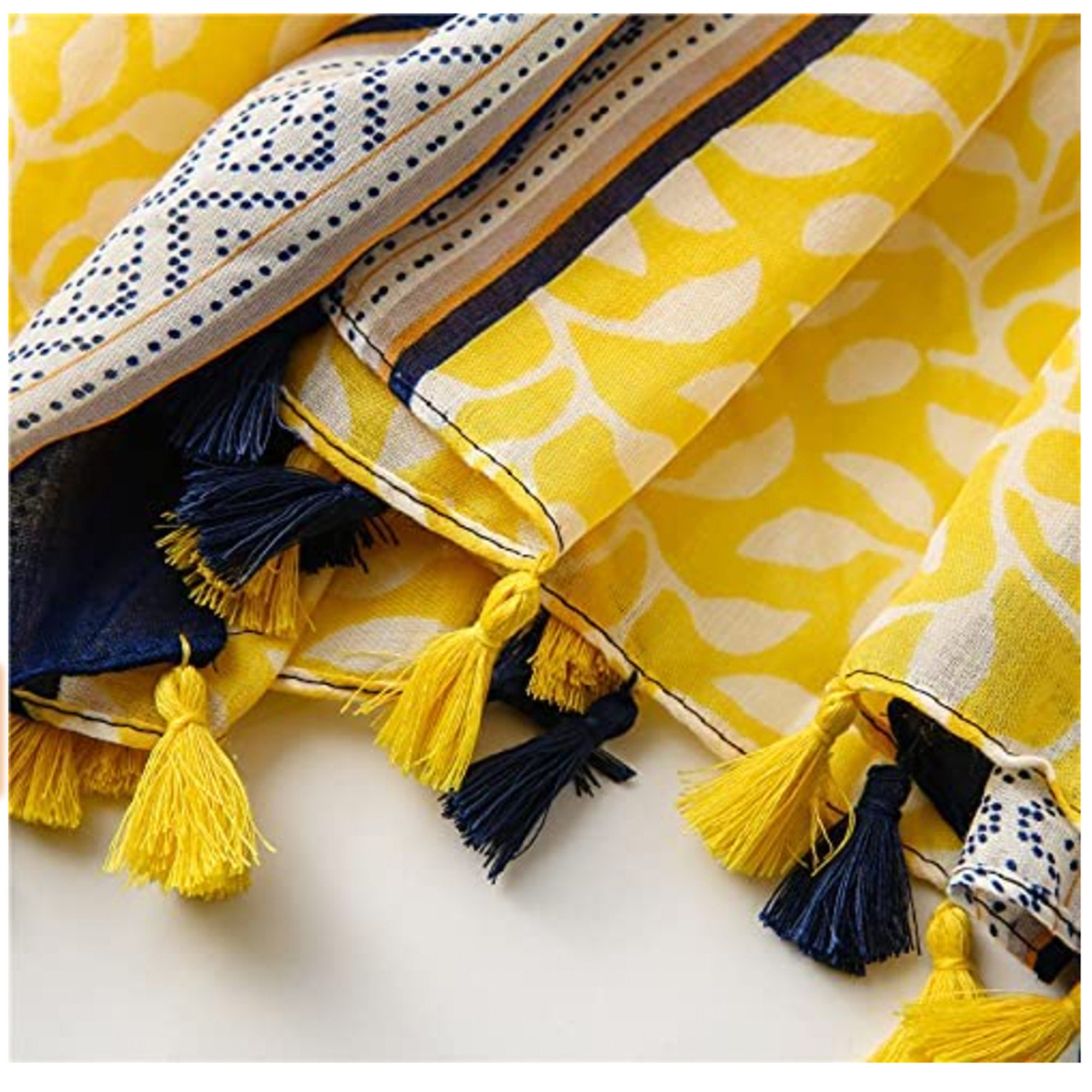 Blue & Yellow Scarves for Women Bright Summer Scarf Navy 