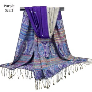 Burgundy Scarf | Reversible Winter Shawl Wrap for Women, Holiday Gift Idea, Blue, Brown Scarves, Warm Cozy Long Stoles Purple Scarf