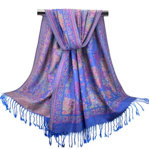 Royal Blue Floral Pashmina Scarf | Festival Scarf | Wedding Pashmina Ladies Scarves Head Covers Summer Spring Shawl Bohemian Rave Scarf Wrap