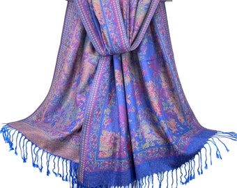 Royal Blue Floral Pashmina Scarf – Lightweight Festival Wrap | Summer Hair Scarf, Boho Shawl, Beach Cover-Up, Gift for Her