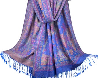 Royal Blue Floral Pashmina Scarf | Festival Scarf | Wedding Pashmina Ladies Scarves Head Covers Summer Spring Shawl Bohemian Rave Scarf Wrap