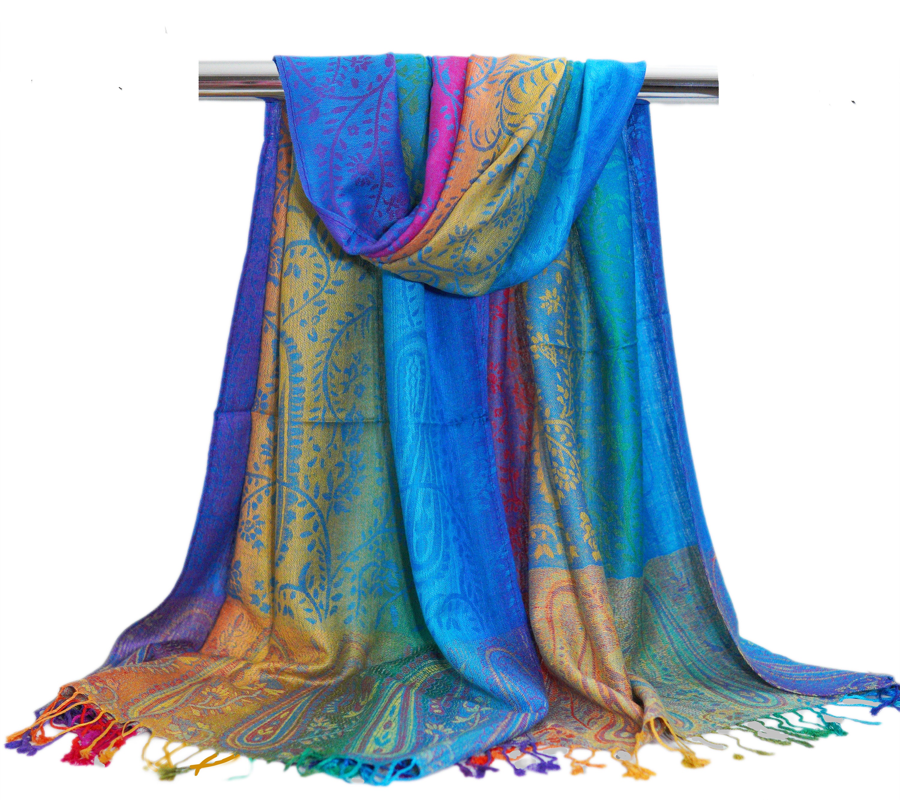 Burlapandjeans Rainbow Pashmina Shawl For Women | Boho Chic Head Cover In Pastel Pink | Festival Gifts For Her - Foto 2