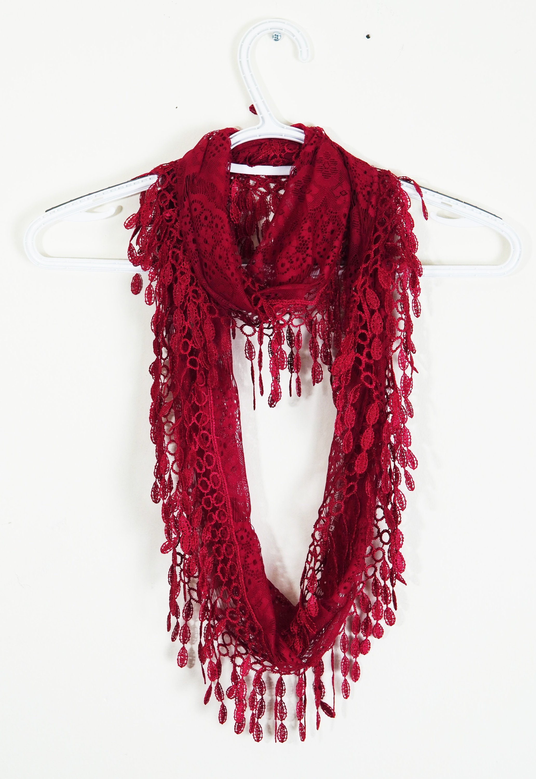Dark Red Infinity Lace Scarf Sheer Wrap for Women Mesh Etsy
