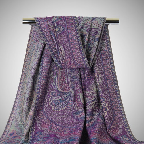 Écharpe Pashmina Paisley - Viscose Réversible Légère - Franges - Motif Fleuri Marron - Neuf Sans étiquette