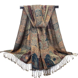 Bohemian Scarf in Earthy Tones | Festival Pashmina Shawls and Wraps | Winter Shawl Best Holiday Gift | Unisex Scarves