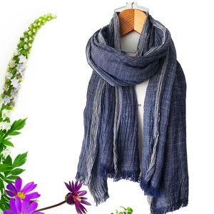Lightweight Navy Blue Scarves for Summer | Unisex Scarf Dark Blue Long Stole | Spring Fashion Accessories | Gift for Her Bohemian Hair Wraps