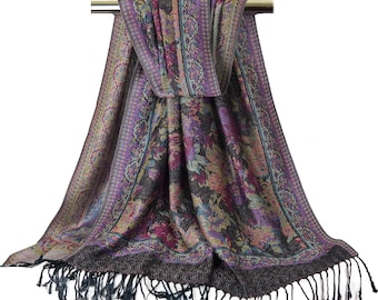 Black Floral Print Pashmina Scarf – Women Hair Wrap | Festival Shawl | Boho Head Cover | Bridesmaid Gift | Neck Scarf for Women | Rave Scarf