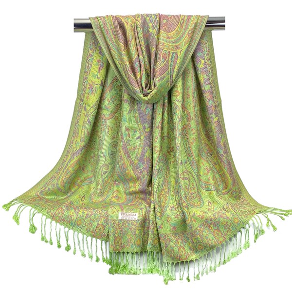 Light Green Paisley Pashmina Scarves for Women | Festival Shawls | Wedding Accessories Bohemian Scarf | Bridesmaids Gift Bridal Rave Scarf