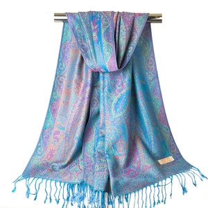 Blue and Purple Pashmina Scarf | Festival Scarf | Wedding Pashmina Wraps Ladies Scarves Head Covers Turquoise Blue Shawl Bohemian Scarves