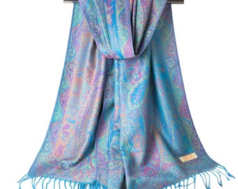 Blue and Purple Pashmina Scarf | Festival Scarf | Wedding Pashmina Wraps Ladies Scarves Head Covers Turquoise Blue Shawl Bohemian Scarves