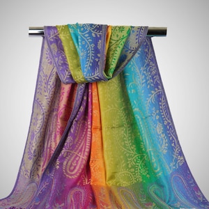 Rainbow Pashmina Scarf for Women | Boho Lightweight Summer Wrap | Mother&#39;s Day Gift | Festival Shawl | Wedding Bridesmaid Head Scarf