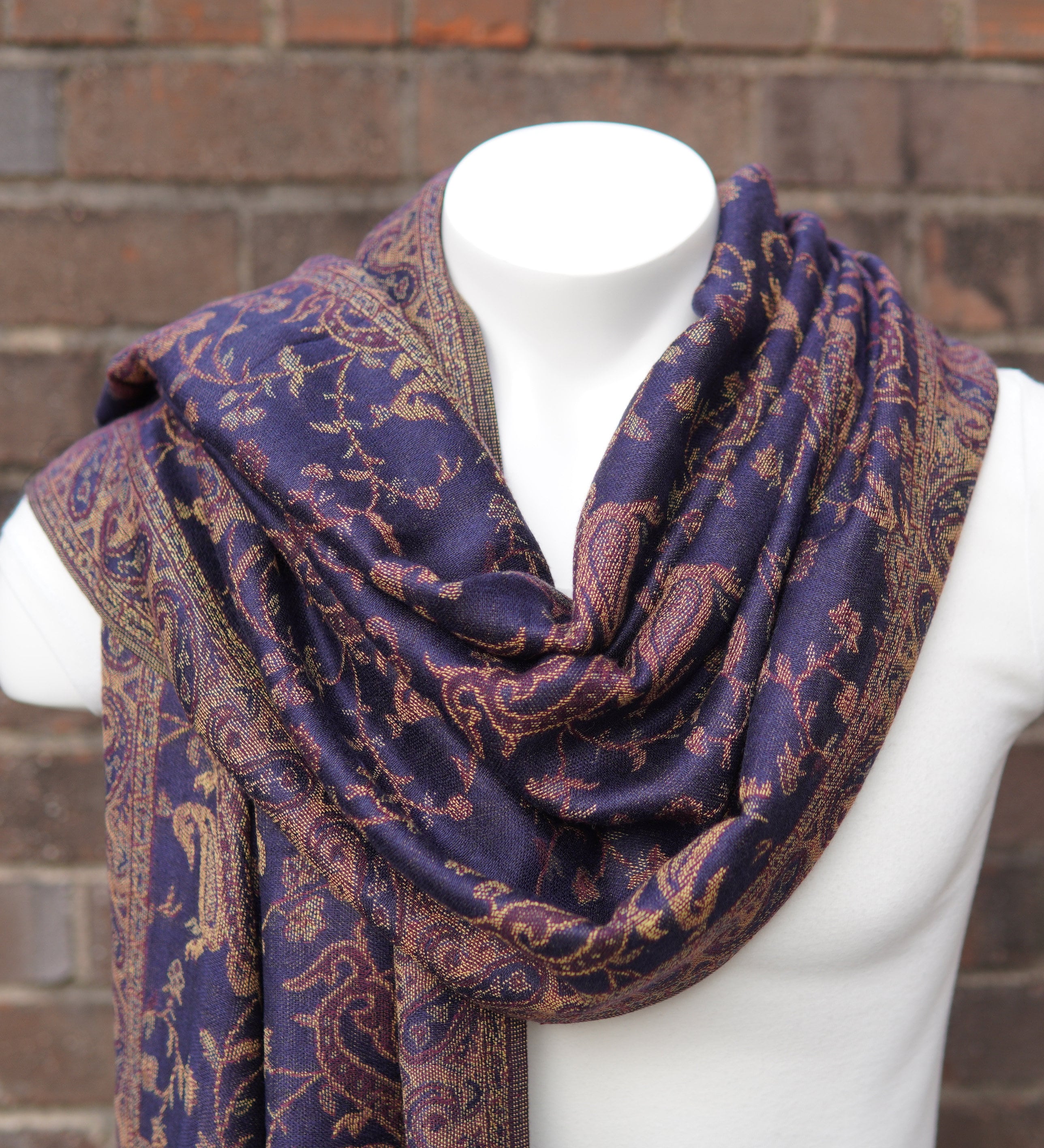 Pashmina Scarf For Women Indian Paisley Shawl Navy Blue Head Etsy Canada 