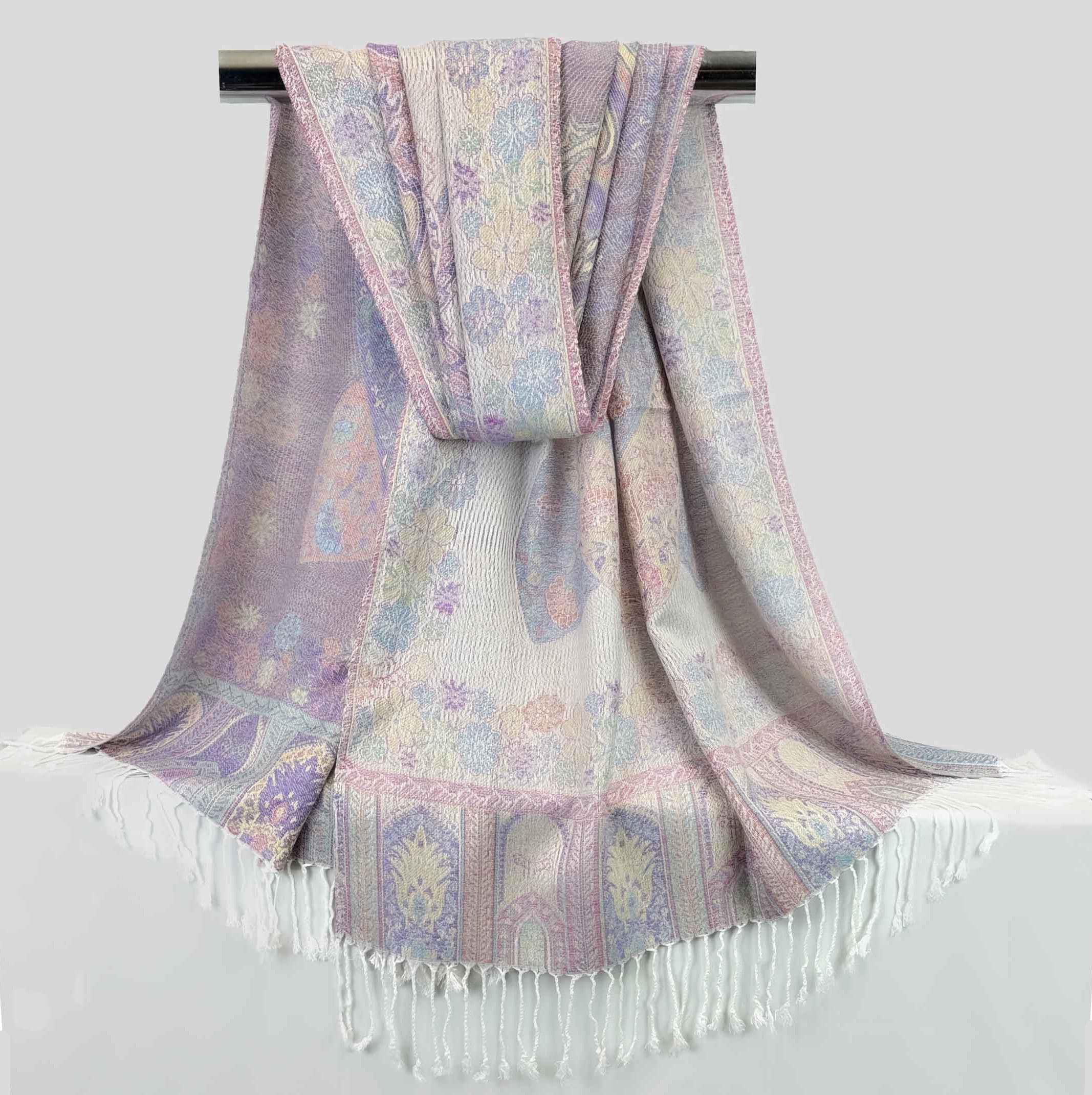 Festival Pashmina Scarf | Floral Off White Pashmina Wedding Accessories Rave Scarf | Bohemian Shawls & Wraps