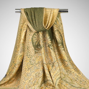Olive Green & Gold Pashmina Scarf – Reversible Shawl Wrap for Women | Bohemian Gift for Mom, Wedding Guest, Birthday, Rave