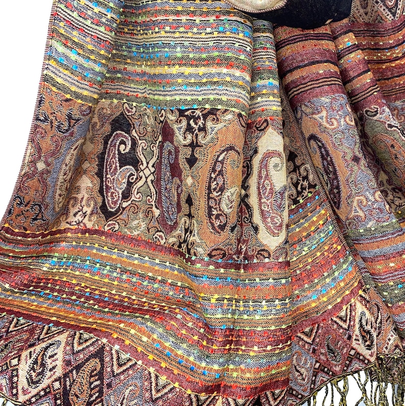 Burgundy Scarf | Reversible Winter Shawl Wrap for Women, Holiday Gift Idea, Blue, Brown Scarves, Warm Cozy Long Stoles Bild 15