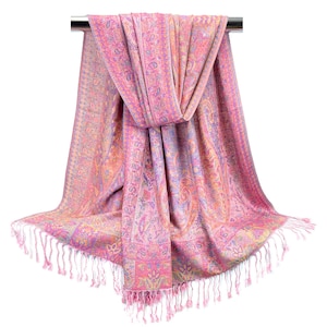 【HILLDA】 Bohemian Paisley Scarf Pink/Khaki Brown Pink Stunning Scarf, Square Silk Scarf, Foulard Soie