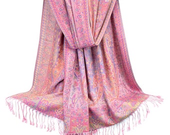 Pink Paisley Pashmina Scarf | Festival Rave Shawl Bohemian Head Scarves | Wedding Pashmina Bridesmaid Gift | Gift for Mom | Women Head Wraps