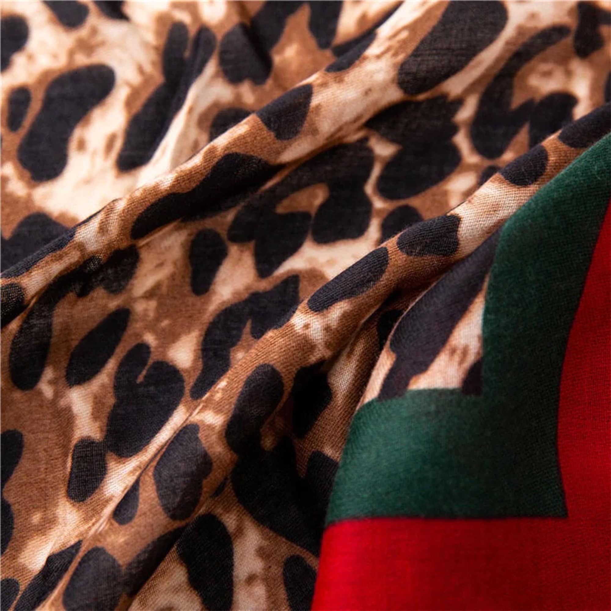 leopard print scarf with green trim