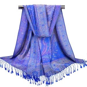 Royal Blue Festival pashmina Scarf for Women | Reversible Indian Paisley Scarves | Light weight Shawl for Spring | Rave Pashminas Gift