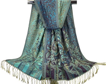 Festival Floral Pashmina Scarf | Dark Purple & Blue Wedding Bridal Shawl Mothers Day Gift | Women Hair Wrap Boho Chic Style Rave Accessories