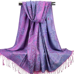 Bufandas de pashmina con estampado de cachemira para mujer, chales para festivales, pashminas para bodas, tocados, regalos para damas de honor, bufandas de moda bohemia en color lila.