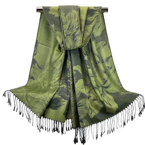 Floral Silk Pashmina Scarf | Mother’s Day Gift | Festival Shawl | Women Head Wraps Bohemian Shawl for Her   Botanical Lightweight Scarves