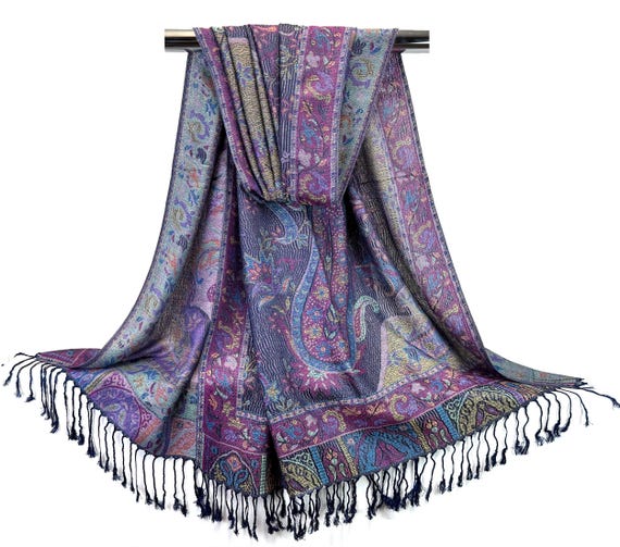 Purple and Blue Floral Pashmina Scarf | Bohemian Shawl |  | Festival Shawls and Wraps Rave Accessories Unique Gift for Friends