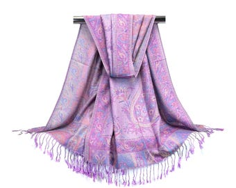 Pastel Purple Paisley Pashmina Scarf | Lightweight Boho Shawl Wrap for Women, Rave Festival Scarf, Bridesmaid Gift, Soft Travel Accessory