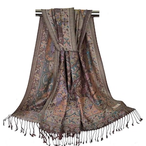 Floral Pashmina Scarf in Neutral Tones — Brown Scarf for Fall / Autumn, Wedding Shawl, Bridesmaid Cover-Up, Rave Accessories