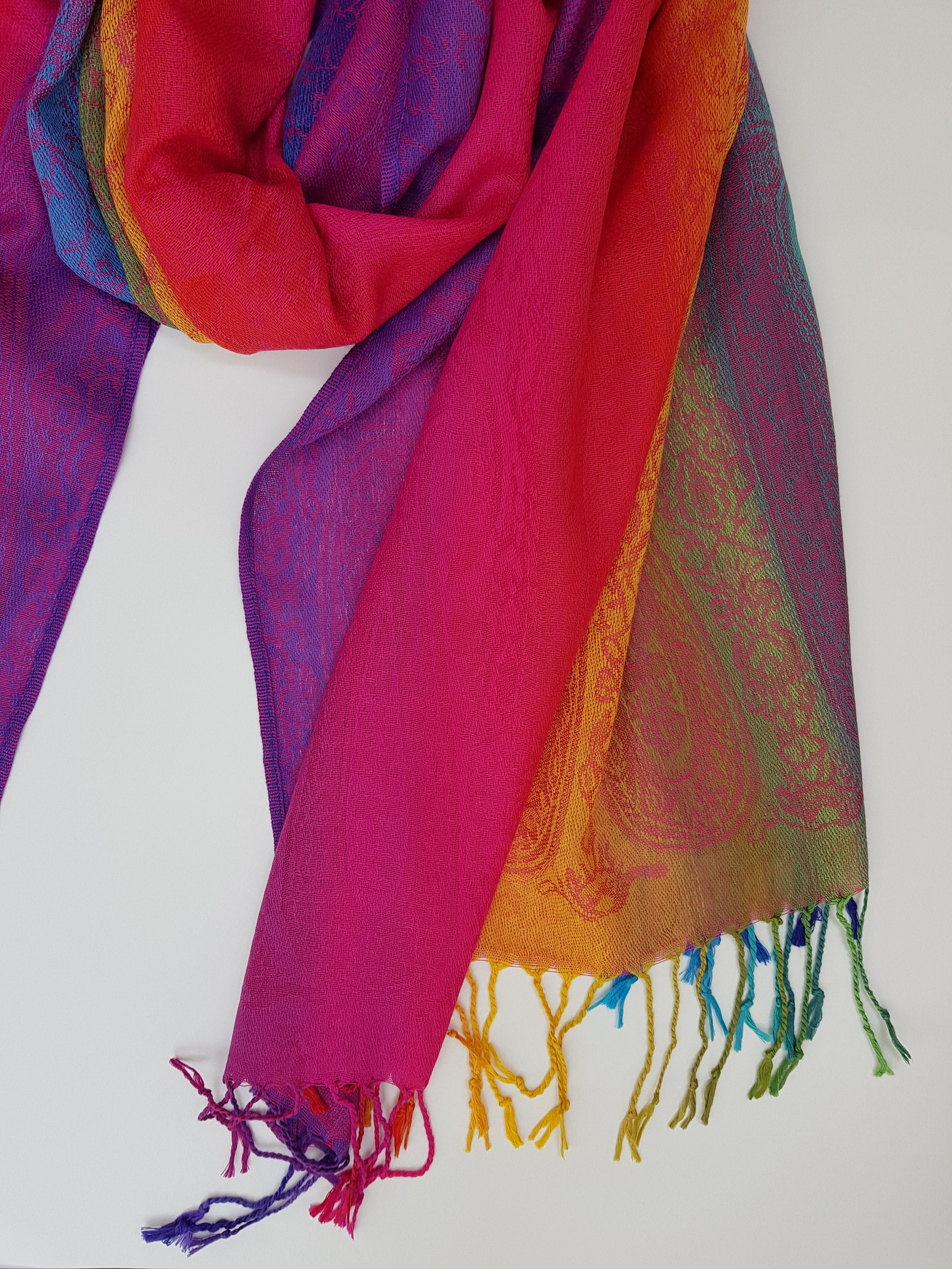 Paisley Pashmina Scarf Rainbow Bright Pink Pashmina Women Etsy