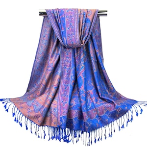 Royal Blue Paisley Pashmina Scarves | Festival Scarf | Wedding Pashmina Ladies Scarves Head Covers Shawl Bohemian Rave Pash Women Hair Wraps