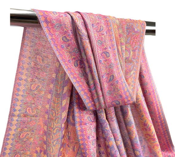 ★HILLDA★ Bohemian Paisley Scarf Pink 24FWSF2 Paisley Boho Pashmina Scarf Hippie Tribal Style Blanket