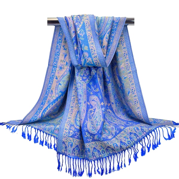 Royal Blue Bohemian Pashmina Scarf | Festival Paisley Shawls and Wraps for Women | Head Wraps & Stoles | BOHO Chic Gift for Her, Mom, Friend
