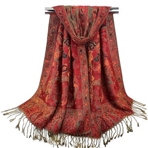 Red Paisley Pashmina Scarf for Women | Festival Shawls Women Head Wraps Unique Bridesmaids Gifts | Bohemian Scarf | Wedding Accessories
