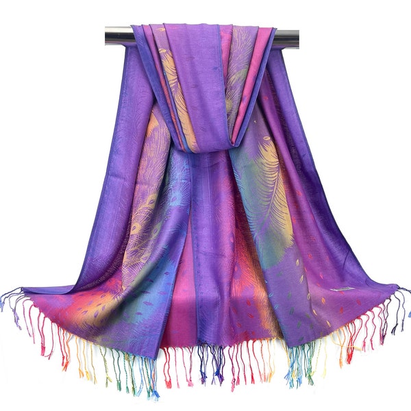 Rainbow Pashmina Scarf for Women | Multi colored Festival Shawls Bohemian Hair Wraps | Head Covers Bridesmaids Gifts Women's Fashion Scarves