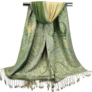 Reversible Green and Beige Scarves for Women | Festival Scarf Bridesmaids Gifts Fancy Party Wear Winter Shawls Fancy Wedding Pashmina Wraps