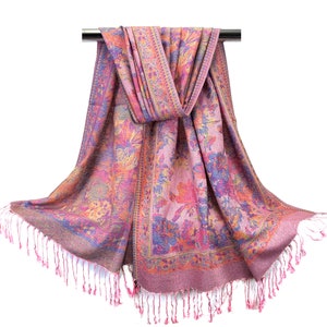 Pastel Pink Floral Pashmina Scarf – Festival Shawl, Bridesmaid Gift, Wedding Wrap, Lightweight Summer Head Scarf for Women, Mom&#39;s Day Gift