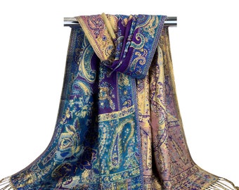 Gold Sparkling Scarves for Women | Festival Scarf Party Wear Shawls | Evening wear Wedding Pashmina Bridesmaids Gifts | Rave Pashmina Purple