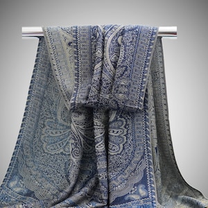 Reversible Denim Blue Bohemian Scarf | Lightweight Festival Shawl Wrap | Long Neck Stole | Unisex Scarf Premium Gifts | Winter Scarf