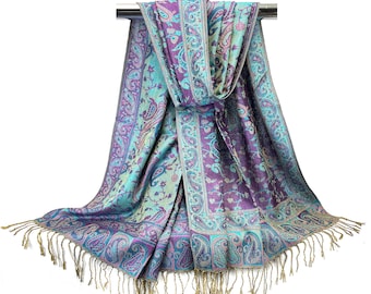 Purple Paisley Pashmina Scarf for Women | Festival Shawl | Women Head Wraps | Rave Accessory Bohemian