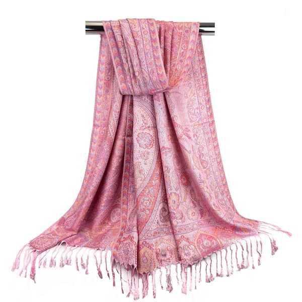 Silky Pashmina Scarves for Women | Festival Scarf Pink Wedding Pashmina Head Cover Light Weight Shawl Bohemian Wraps Gift for Her Rave Scarf