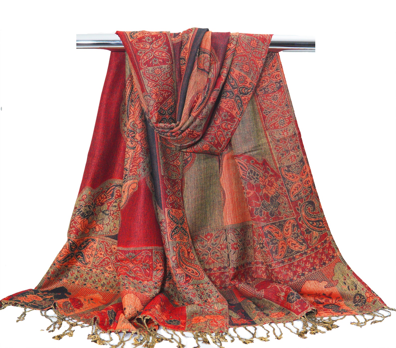 Écharpe pashmina en soie rouge foncé Shawl pashmina indien Etsy