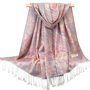 Paisley Pashmina Scarf for Women | Pastel Pashmina for Wedding | Meditation Shawl Wrap | Appreciation Gift for Her and Him | Care Package