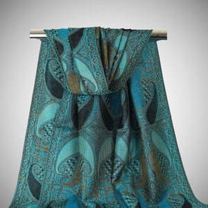 Aqua Blue Pashmina Scarf | Women Paisley Pashmina Shawl Head Covers | Bohemian Boho Chic Clothing Hair Wraps Christmas Gifts Turquoise Black