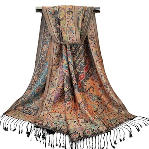 Boho Floral Pashmina Scarf for Women - Lightweight Festival Shawl Wrap & Head Cover, Multicolor Travel Scarf, Perfect Gift for Mom, Friends