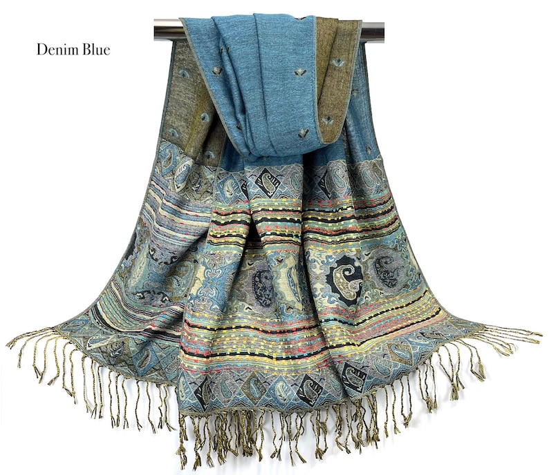 Burgundy Scarf | Reversible Winter Shawl Wrap for Women, Holiday Gift Idea, Blue, Brown Scarves, Warm Cozy Long Stoles Blue Scarf