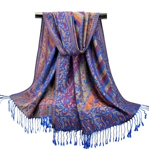 Vintage Style Pashmina Scarves | Festival Scarf | Royal Blue Wedding Bridal Shawl | Women Hair Wraps | Holiday Gift for Her Bohemian Scarves