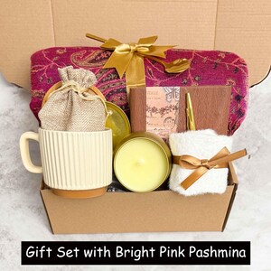 Get Well Soon Gift Box with Pashmina Scarf, Care Package For Her or Him, Thinking Of You, Surgery Recovery Bright Pink Scarf
