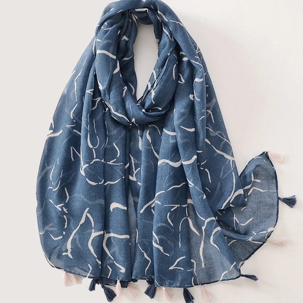 Lightweight Scarves for Summer | Denim Blue Shawls Long Stole | Spring Fashion Accessories | Gift for Her Dark Blue Wraps | Gift for Mother