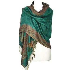 Festival Pashmina Scarf |  Kelly Green Paisley Scarves for Women Rave Concert Pashmina Shawl Reversible Winter Wraps Christmas Gift